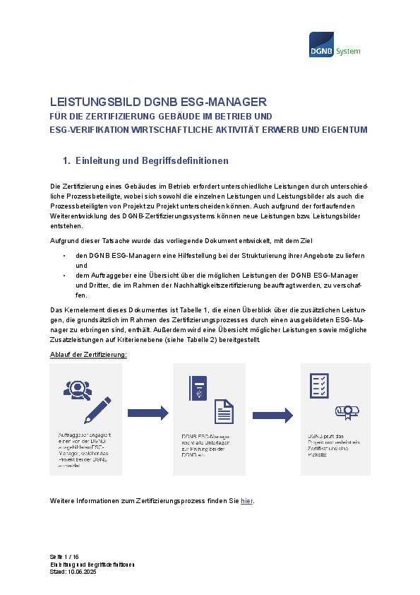 Leistungsbild DGNB ESG-Manager