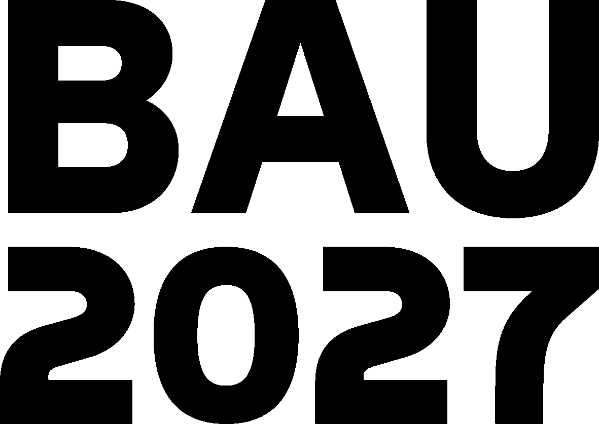 Logo der BAU. Text: 13. bis 17. Januar 2025 München.