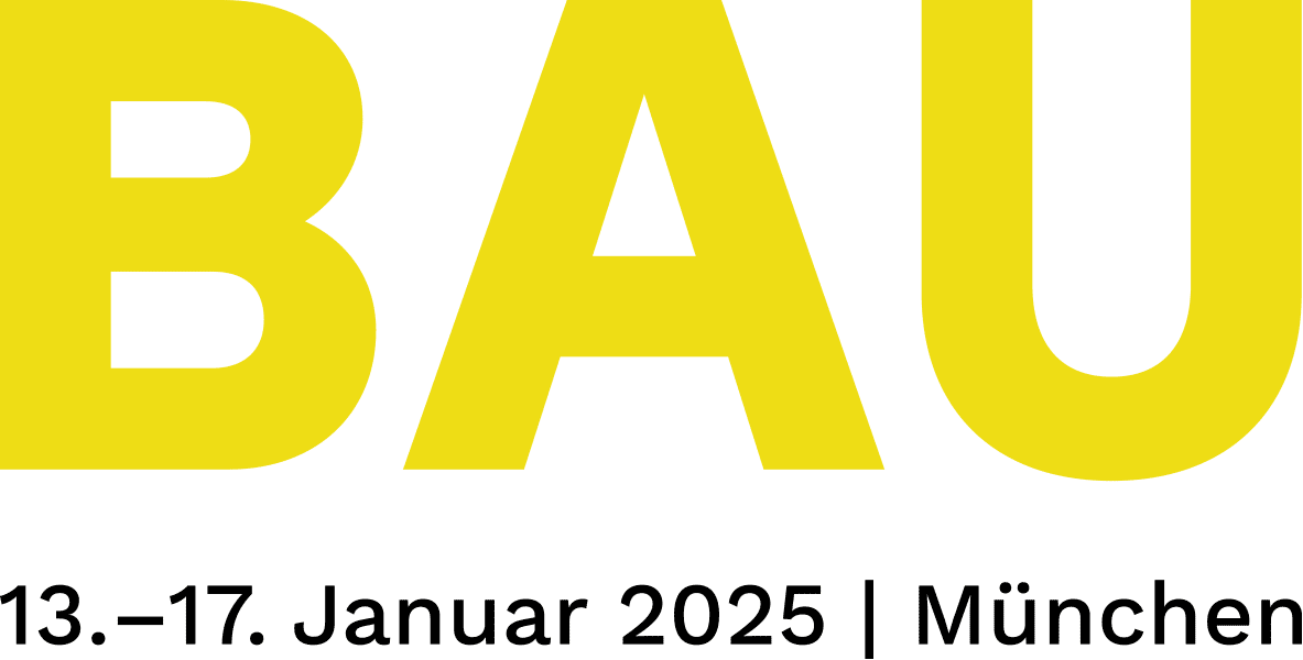 Logo der BAU. Text: 13. bis 17. Januar 2025 München.