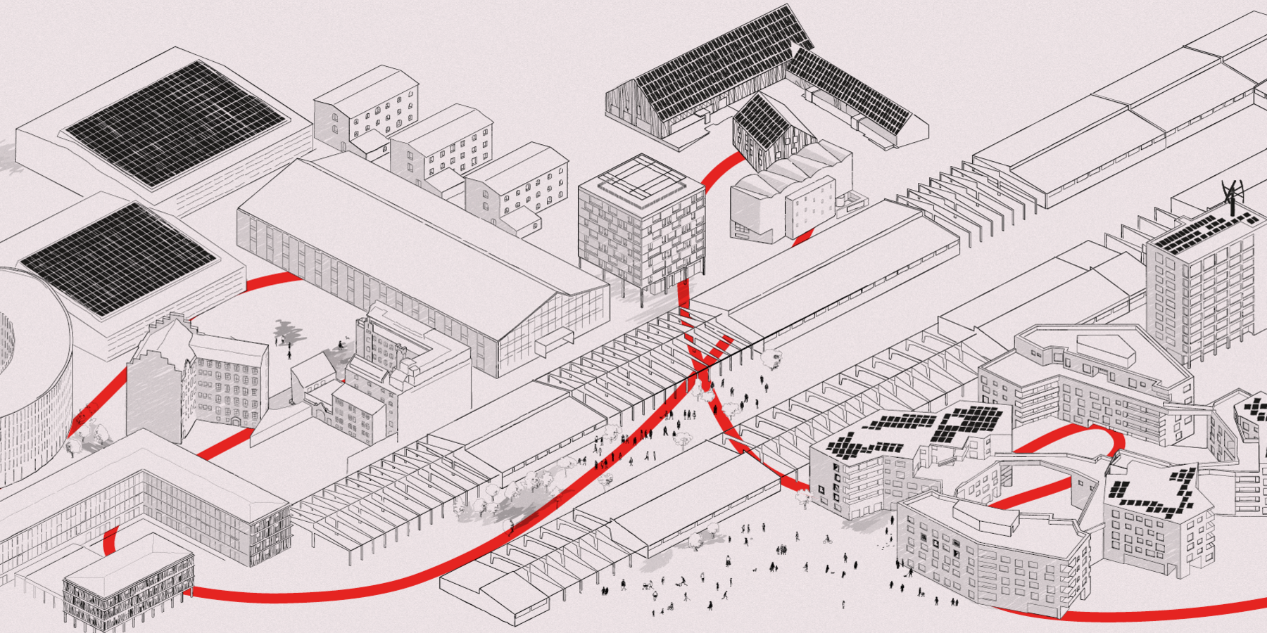 Zeichnung zur DGNB Ausstellung bei Aedes