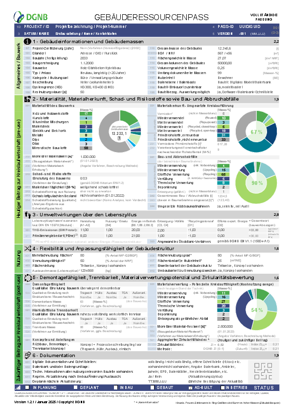 DGNB Gebäuderessourcenpass | Beispiel: Neubau, vollständige Fassung