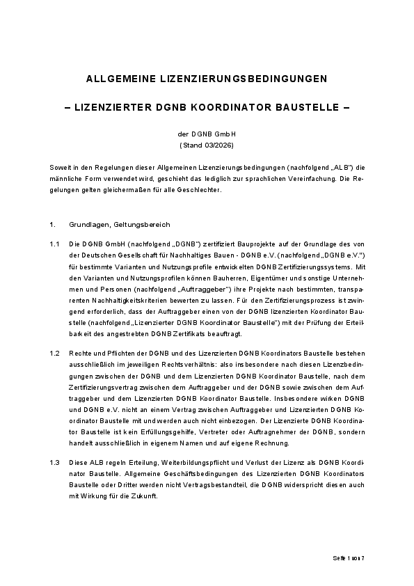 Allgemeine Lizenzierungsbedingungen DGNB Koordinator Baustelle