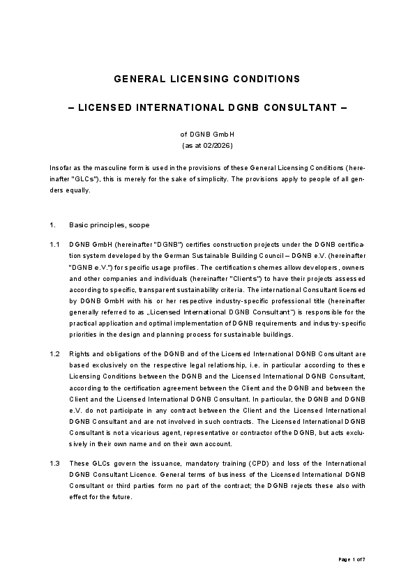 Allgemeine Lizenzierungsbedingungen International DGNB Consultant