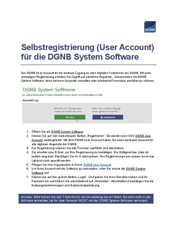 DGNB System Software | Anleitung Selbstregistrierung