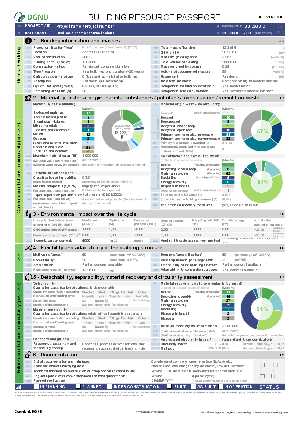 DGNB Building Resource Passport | Example: new building, full version