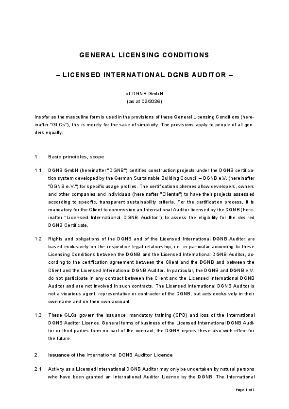 Allgemeine Lizenzierungsbedingungen International DGNB Auditor