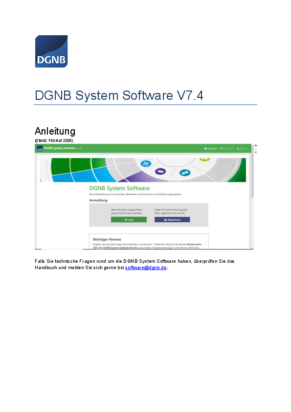 Anleitung zur DGNB System Software