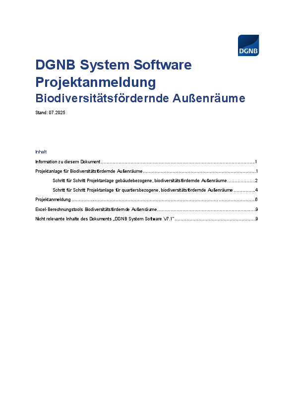 DGNB DGNB System Software | Projektanmeldung Biodiversitätsfördernde Außenräume